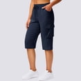 thumbnail image 4 of Long Shorts for Women Lightweight Quick Dry Hiking Cargo Shorts with Pockets Summer Drawstring Bermuda Short Navy M, 4 of 8