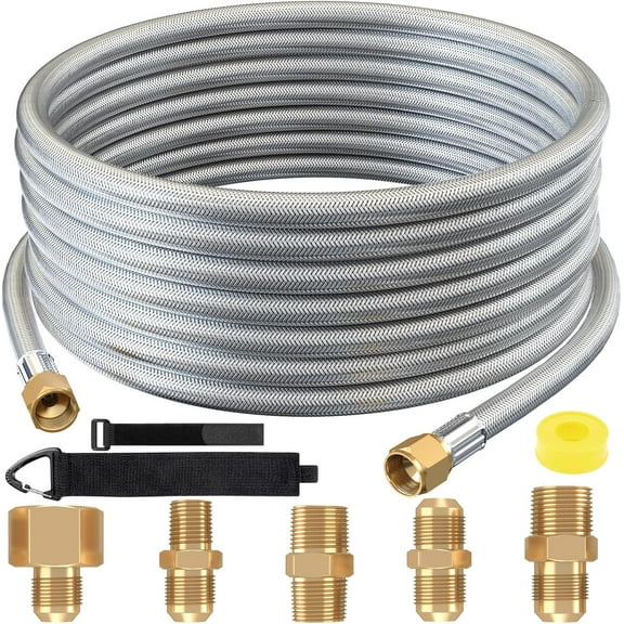 Upgraded 18 Feet High Pressure Braided Propane Hose Extension with Conversion Coupling 3/8" Flare to 1/2" Female NPT, 1/4" Male NPT, 3/8" Male Flare for BBQ Grill, Fire Pit, Heater