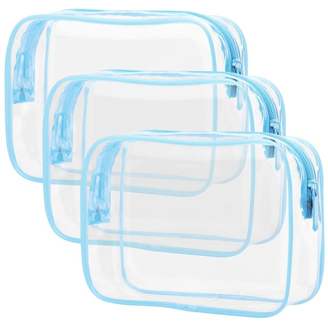 TSA Approved Toiletry Bag - Clear Makeup Bag Waterproof Quart Size Bag, Travel Makeup Cosmetic Bag for Women Men, Carry on Airport Airline Compliant Bag, 3 Pack, Black