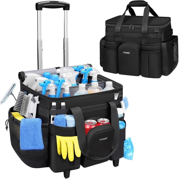 Ytonet Rolling Cleaning Caddy with Wheels & Detachable Trolley | Water-Resistant Organizer for Home, Car, Tools, Mobile Storage
