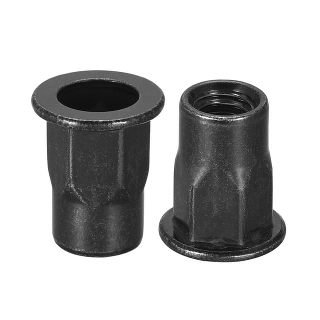 Unique Bargains M6 Rivet Nuts, Thread Half Hexagonal Carbon Steel Zinc-Plated Flat Head Threaded Insert Nut Black 100 Pcs