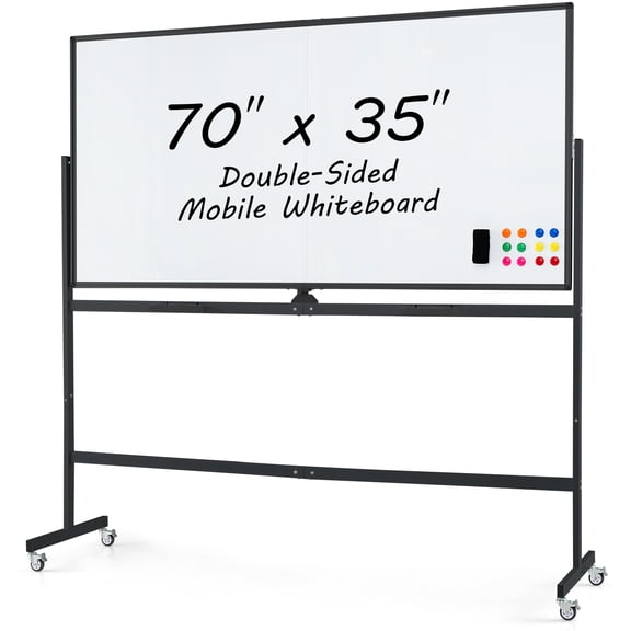 Gymax 72'' x 36'' Double-Sided Magnetic Whiteboard with Stand and Aluminum Alloy Frame Black