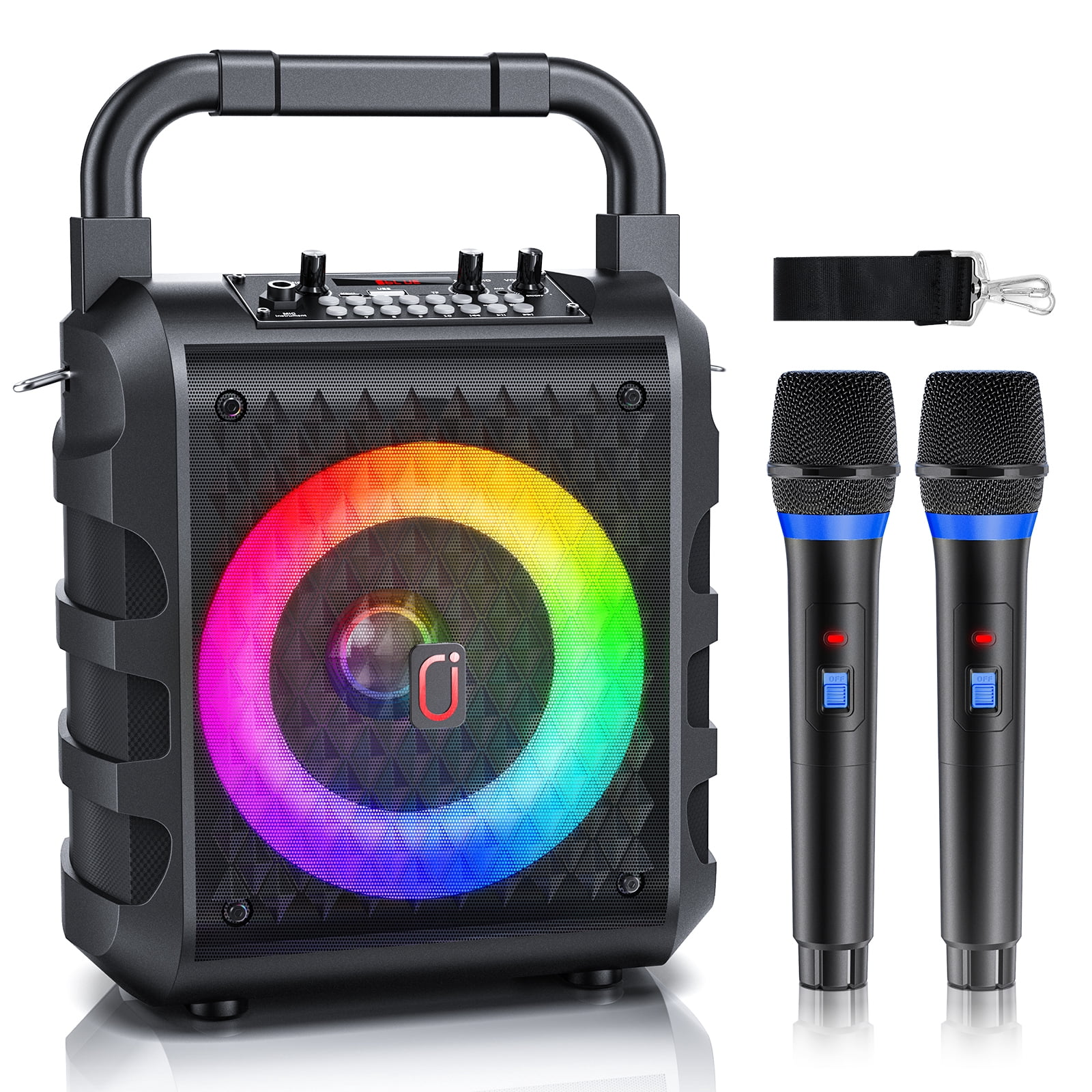 JAUYXIAN Karaoke Machine for Kids  Adult, Karaoke Machine with 2 Mirophone, Portable Bluetooth Speaker with Dj Lights for Party