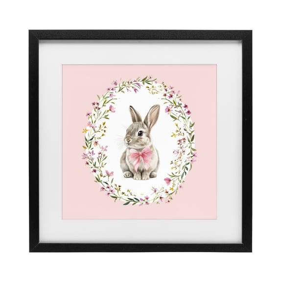Stupell Industries French Country Blush Pink Bunny Black Framed Print Under Glass, 13 x 13, by Christine Simpson Art