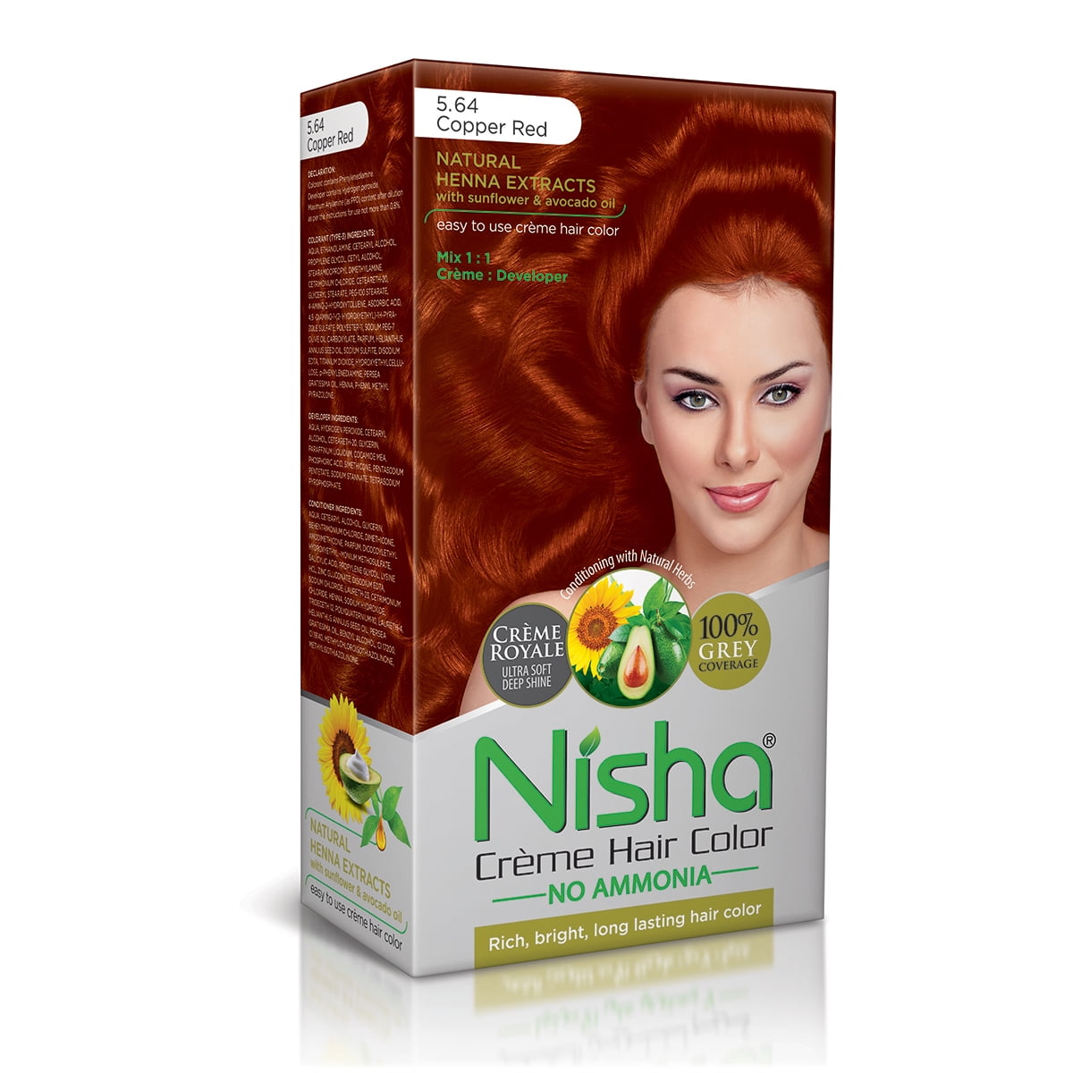 Nisha Permanent Hair Color Creme, 5.64 Copper Red, 1 Kit