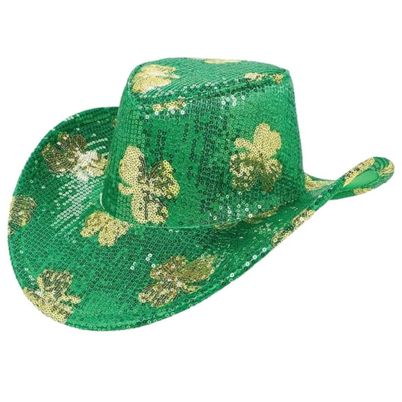 Milageto ST Day Hats Green Sequin Cowboy Hat for Club Wedding Music Concerts
