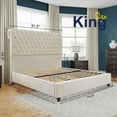 thumbnail image 2 of PLAUIN King Bed Frame with Sleigh and Button Tufted Headboard,Velvet Upholstered,Gream, 2 of 8
