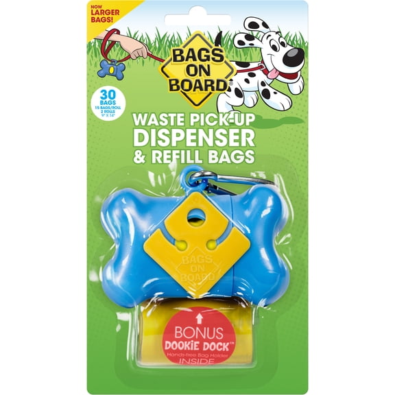 Bags on Board Dog Waste Bag Bone Dispenser - Blue -30 Refill Bags