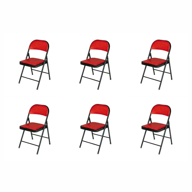Set de 6 Sillas Plegables Ilios Innova Acojinadas Rojo con Negro 45cm x 45cm x 76cm