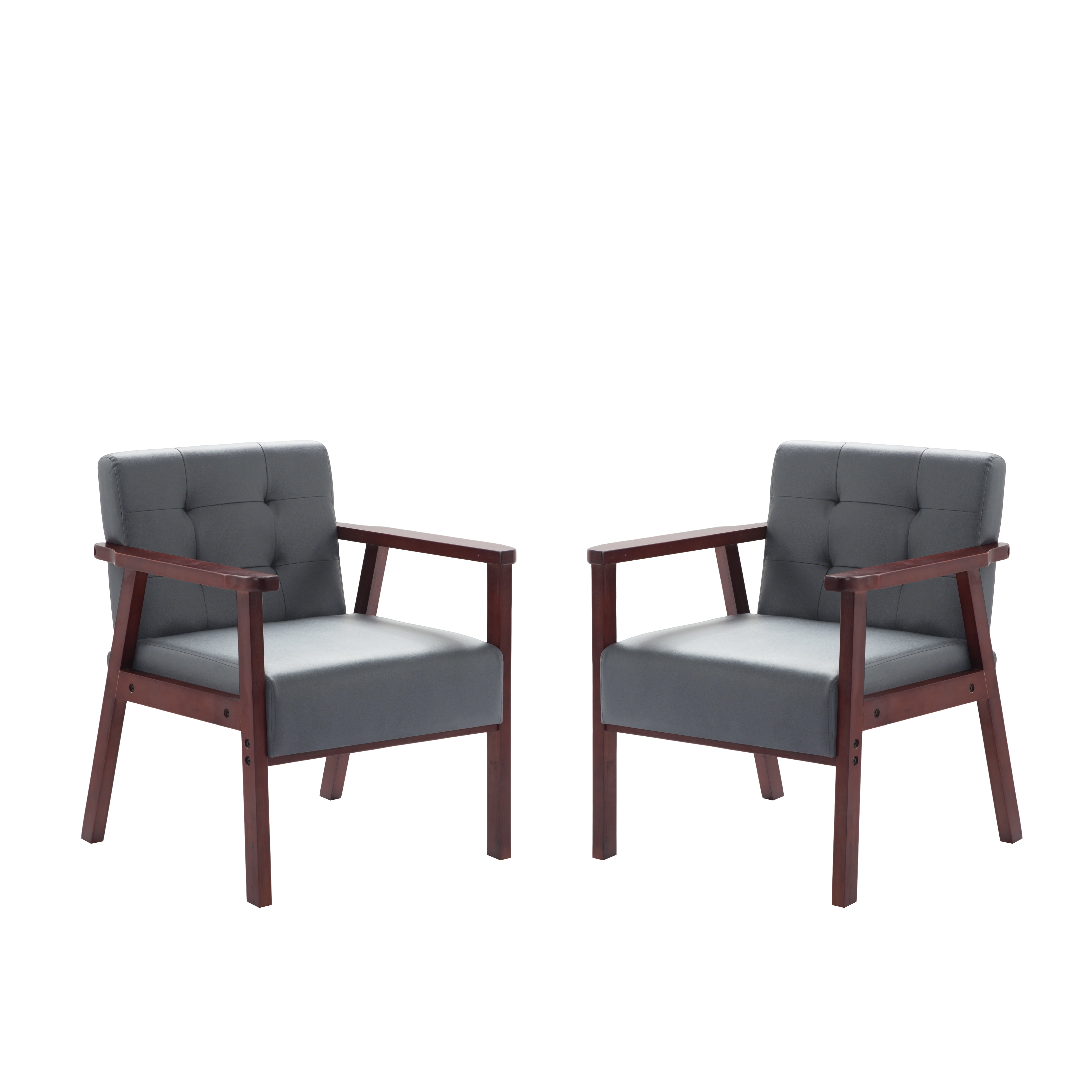 Gewnee 25.39"PU Accent Armchair,Modern Upholstered Armchair with Solid Wood Frame,Comfy Reading Accent Chair for Living Room,Bedroom,Office.Dark Grey
