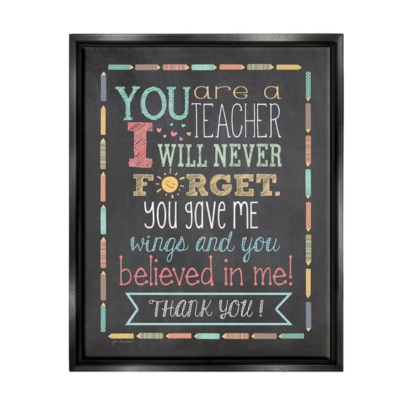 Stupell Teacher I'll Never Forget Phrase Inspirational Painting Black Floater Framed Art Print Wall Art