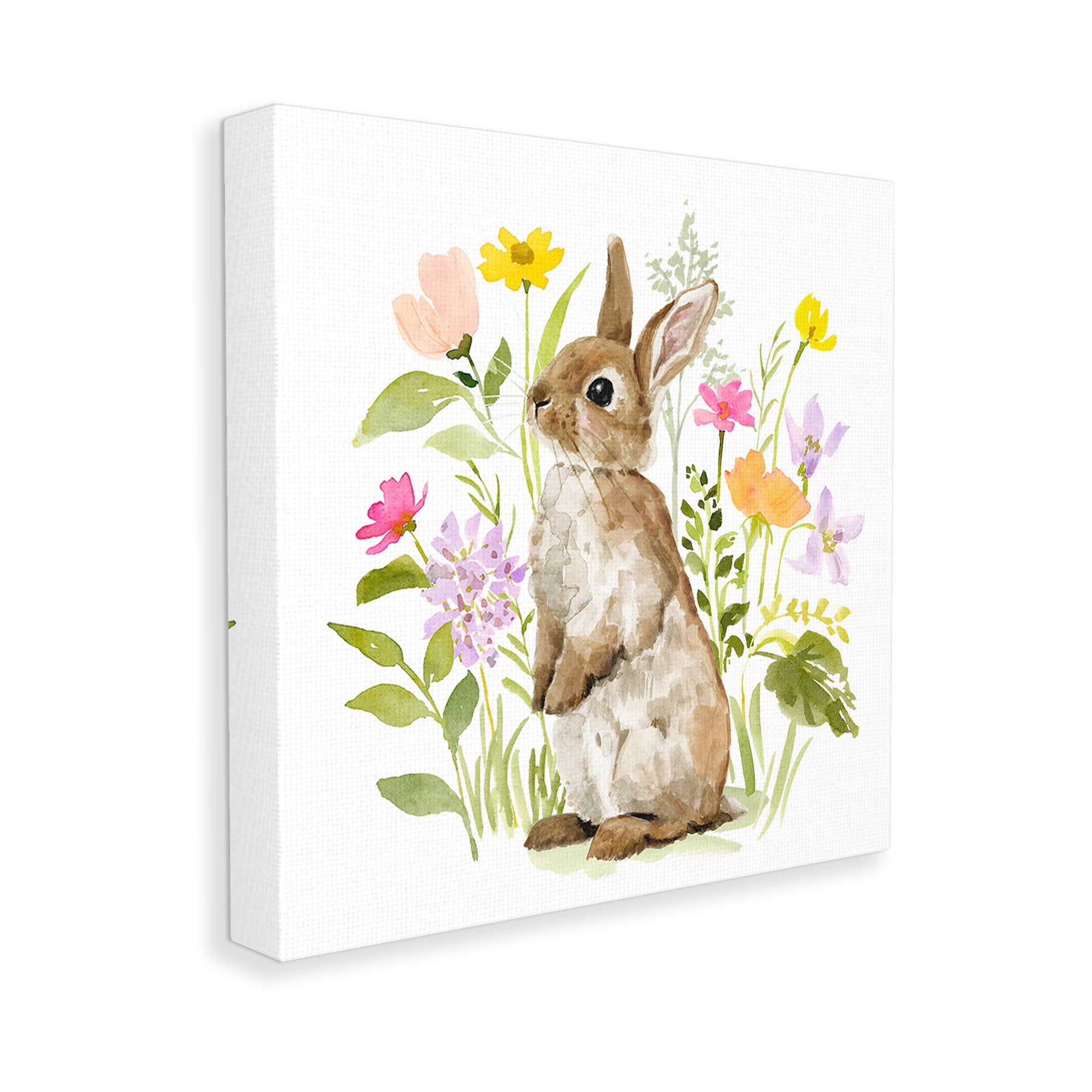 Stupell Industries Bunny in Spring Nature Animals & Insects Painting Gallery Wrapped Canvas Art Print Wall Art, 17 x 17