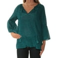 thumbnail image 2 of KENSIE Womens Teal Textured Bell Sleeve Jewel Neck Top S, 2 of 3