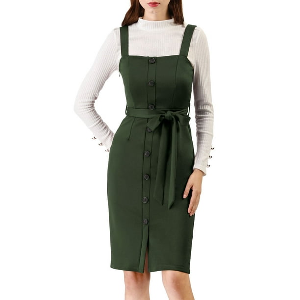 dark green jumper dress INSPIRE CHIC Women's Button Decor Bow Tie Waist Suspender Overall XL it moves with you Tulle Ball Gown Wedding Taglia:52 variant-swatch Corduroy