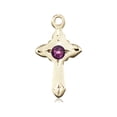 thumbnail image 1 of 14kt Yellow Gold Cross Medal with 3mm February Purple Swarovski Crystal 5/8 x 3/8 inches, 1 of 1