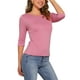 thumbnail image 4 of Camisetas casuales de ajuste slim para mujeres INSPIRE CHIC con mangas de codo y cuello barco en color rosa oscuro, talla L, 4 of 6