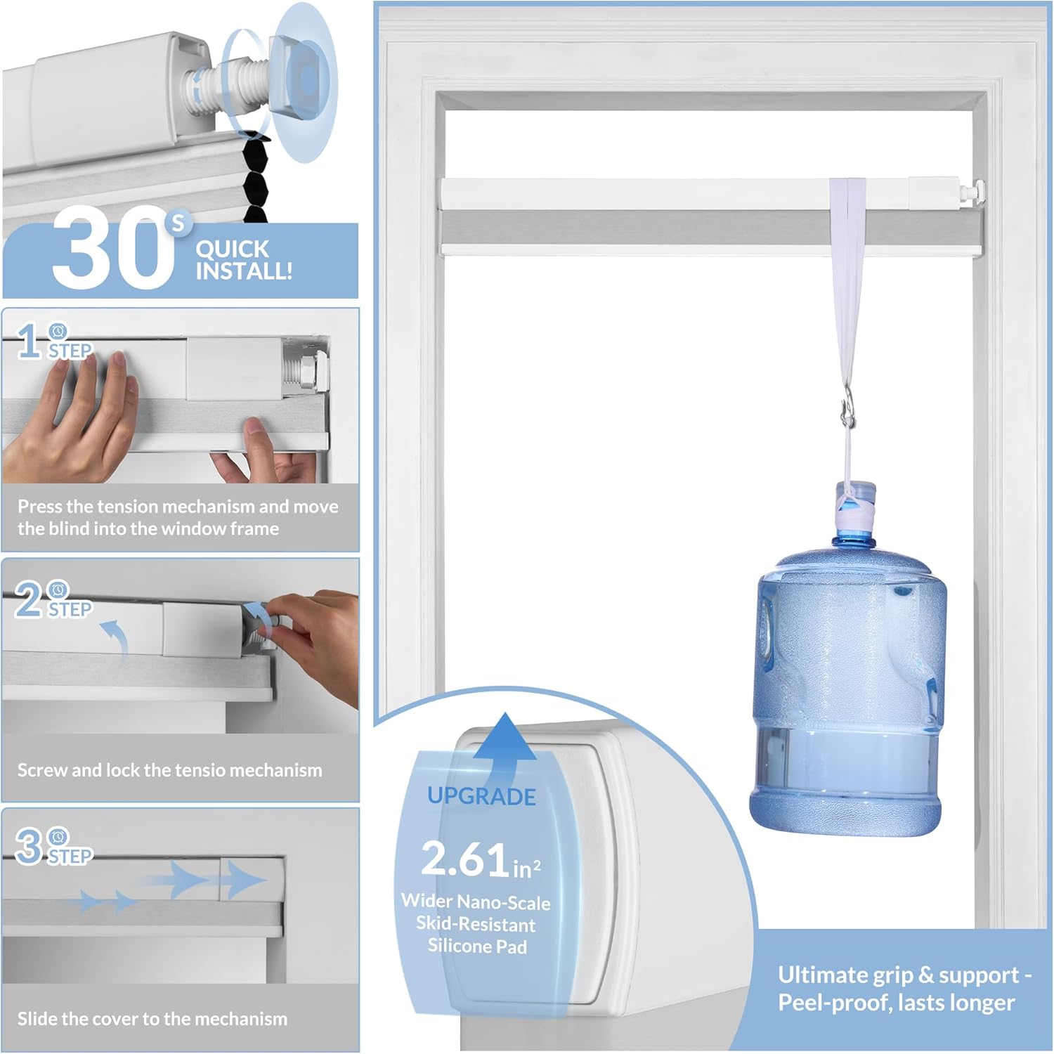 Boolegon No Drill Blinds for Windows Half Blackout Cellular Shades Cordless No Tools Honeycomb Pull Down Easy Install Cellular Blinds for Door, Home, Light Gray, 22.5" W x 82" H