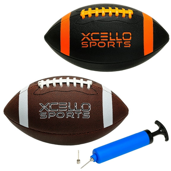 JR Football Assortment w/ Pump (Pack of 2) (Black/Orange & Brown/White, Junior - 10")