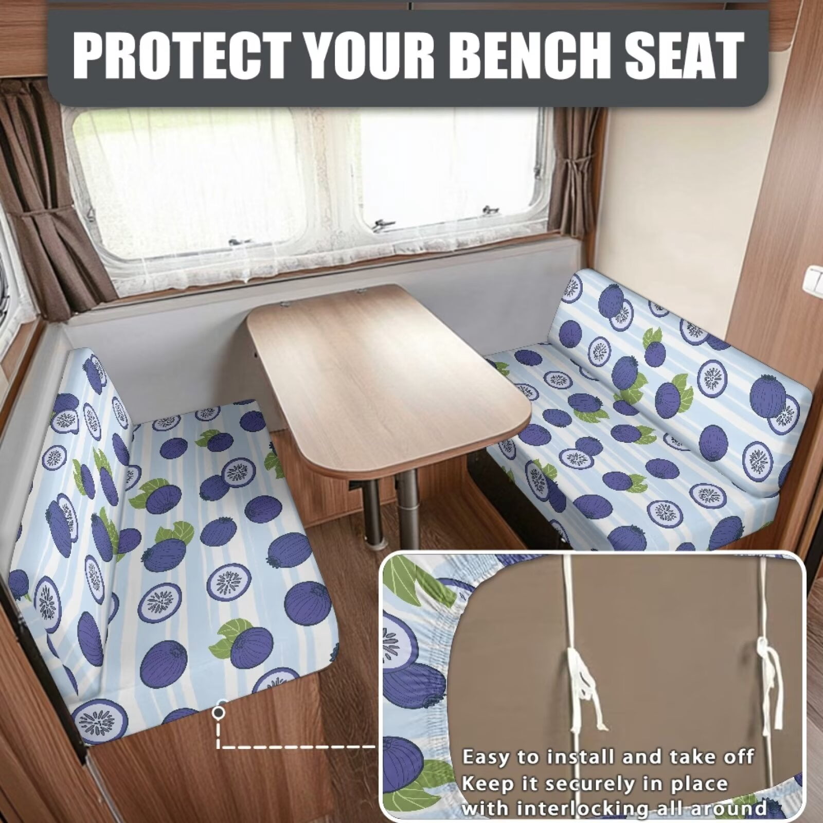 Psesaysky Blueberry RV Couch Covers Stretchable Camper Sofa Slipcover Washable Cushion Covers for Dinette Booth Seats 2 Bench Covers + 2 Backrest Covers