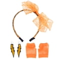 thumbnail image 1 of KAKOWELY Diadema de encaje de los 80, pendientes de neón, guantes de rejilla sin dedos para fiesta de los 80 (naranja), 1 of 4