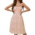 thumbnail image 5 of Women's Summer Spaghetti Strap Sundress Smocked Built In Bra Floral Ruffle Short Dresses Sleeveless Above the Knee Sundresses Pink M, 5 of 5