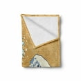 thumbnail image 2 of Japanese Wave Soft Flannel Fleece Throw Blanket, Sea Storm in Japan Traditional Drawing Foamy Waves, Cozy Plush for Indoor and Outdoor Use, 50" x 70", Earth Yellow Dark Blue, by Ambesonne, 2 of 6