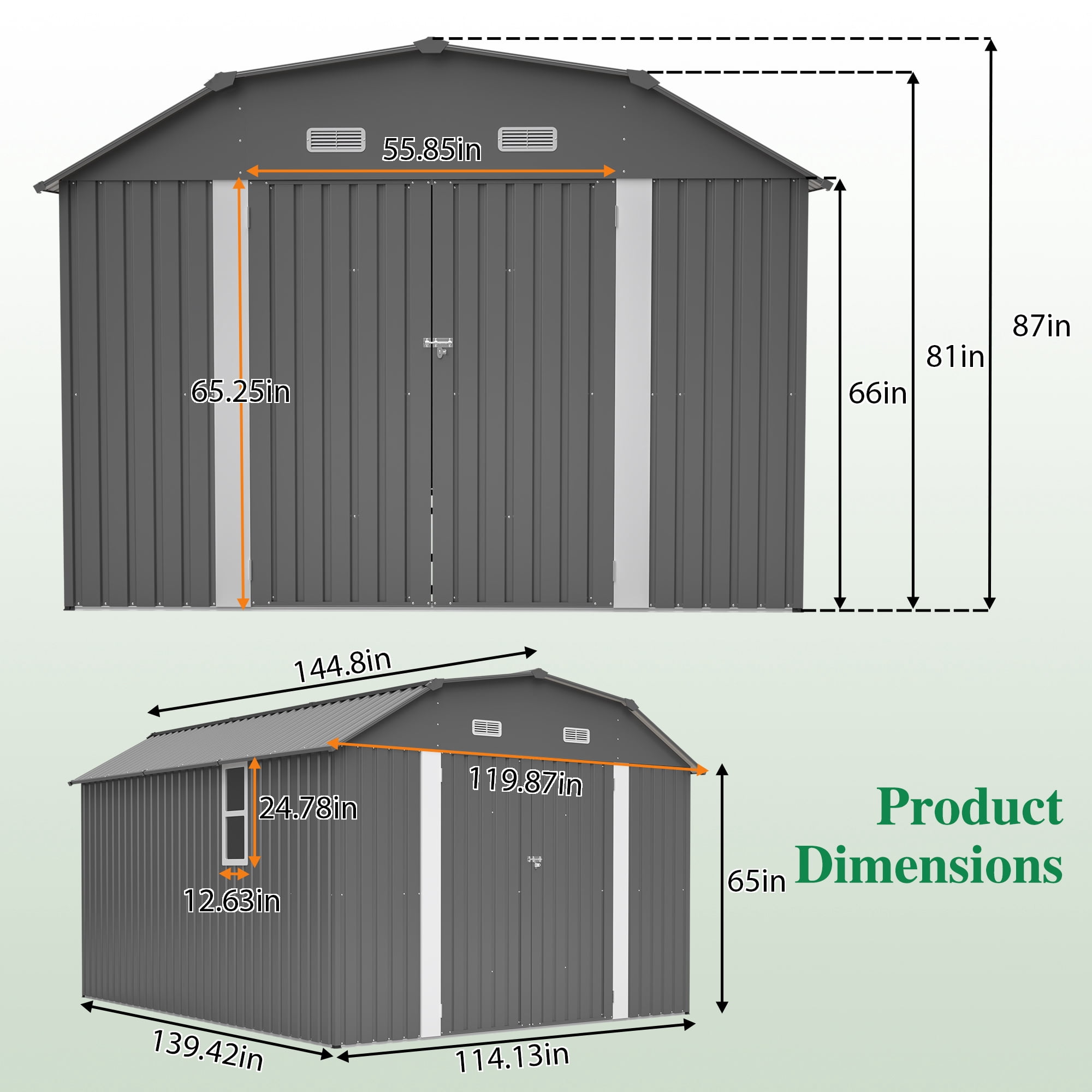 LZBEITEM 10' x 12' Metal Outdoor Storage Shed with Floor Frame Kit, Tool Shed Heavy Duty with Window and Lockable Door for Garden Backyard, 10.24 Psf