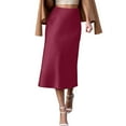 thumbnail image 3 of Midi Skirts for Women High Waisted Satin Silk Business Skirt Solid Color Slim Skirt, 3 of 6