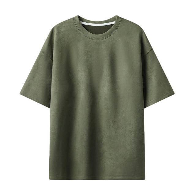 SROBPTY Haut d'Été pour Hommes, Chemises à Manches Courtes pour Hommes, Chemises Décontractées Mode pour Hommes à Col Rond Uni, Manches Courtes Épaules Tombantes Vert Armée, TTTG