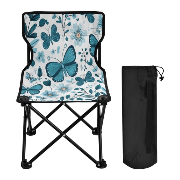 WOBOGO Light Blue Butterflies Flowers and Leaves Camping Chair Convenient Four Corner Backrest Folding Stool Can Hold Up to 220lbs