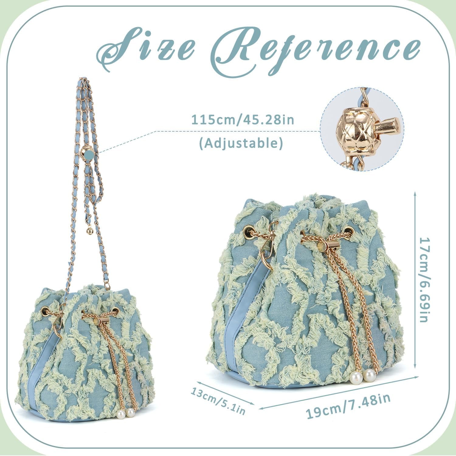 Denim Bucket Bag for Women Trendy Jean Purse Drawstring Crossbody Shoulder Bag Hobo Bag