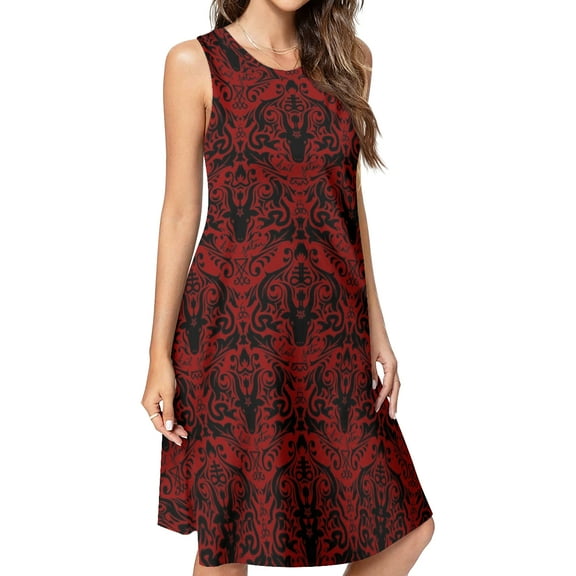 Black and red gorgeous pattern Spring Summer Dresses for Women Fashion T-shirt Dress Casual Sleeveless Loose Sundress with Pockets