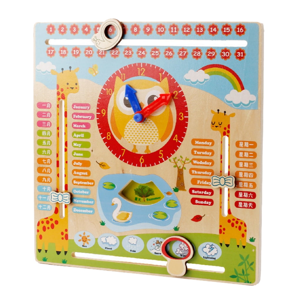 Wooden Educational Calendar Clock For Kids – Animal Theme, Learning Toy For Ages 3+