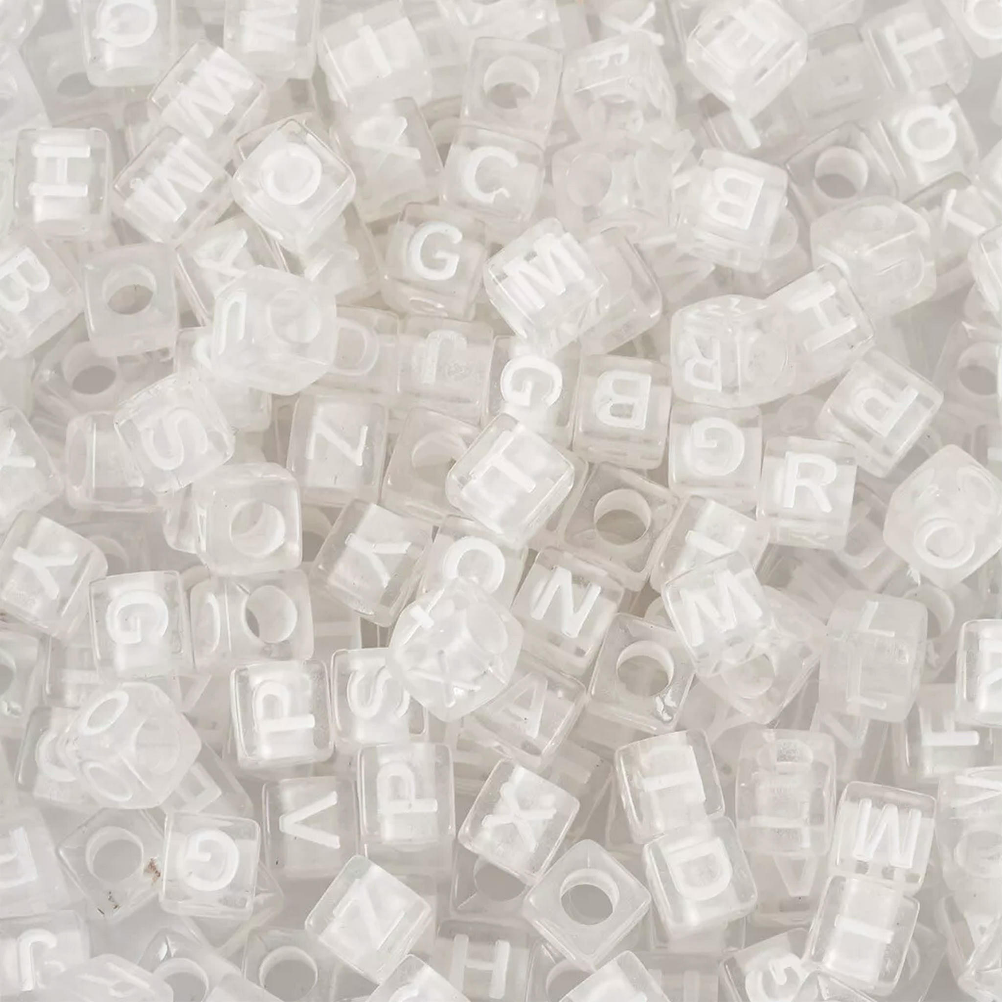 U8MO 1000pcs 7mm White Cube with Letter Transparent Acrylic Enamel Large Hole Beads