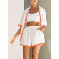 thumbnail image 2 of FEORJGP Women's 2 Piece Summer Set Lapel Neck Shirt Short Sleeve T-shirt Cardigan Button Down Ric Rac Tops + Elastic Waist Drawstring Shorts Fashion Casual Comfy Daily Outfits, 2 of 5