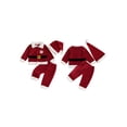 thumbnail image 2 of RUINIXCW Kids Toddler Baby Girl Boy Christmas Santa Costume Xmas Cosplay Outfit Long Sleeve Plush Lapel Velvet Button Down Jacket Coat and Pants Set Hat, 2 of 10