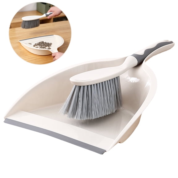 Dustpan and Brush Set, Small Hand Broom and Handheld Dust Pan for Home Kitchen Cleaning, Gray White