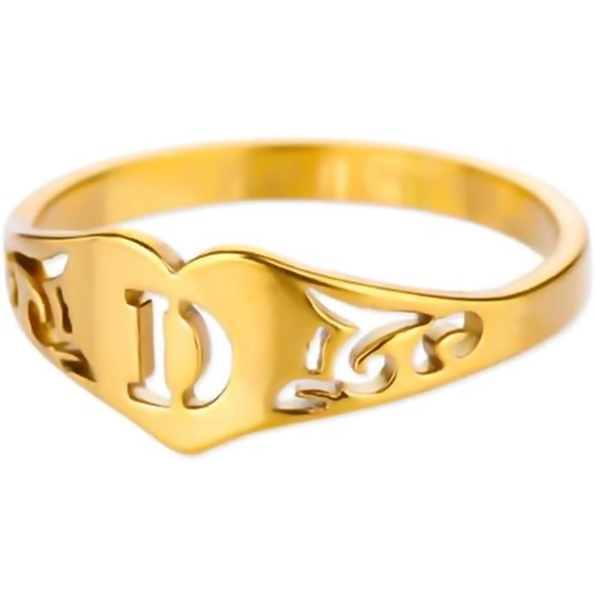 Zephyriana 18K Gold Plated Initial Heart Finger Ring for Women Stainless Steel Personalized A-Z Alphabet Jewelry
