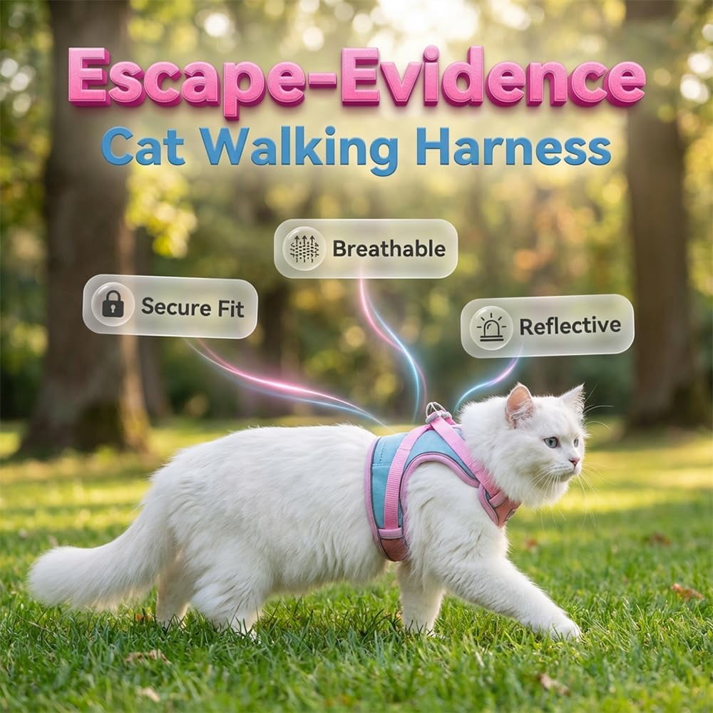 Escape Proof Cat Harness Leash Set Adjustable Reflective for Cats Rabbits Small Dogs