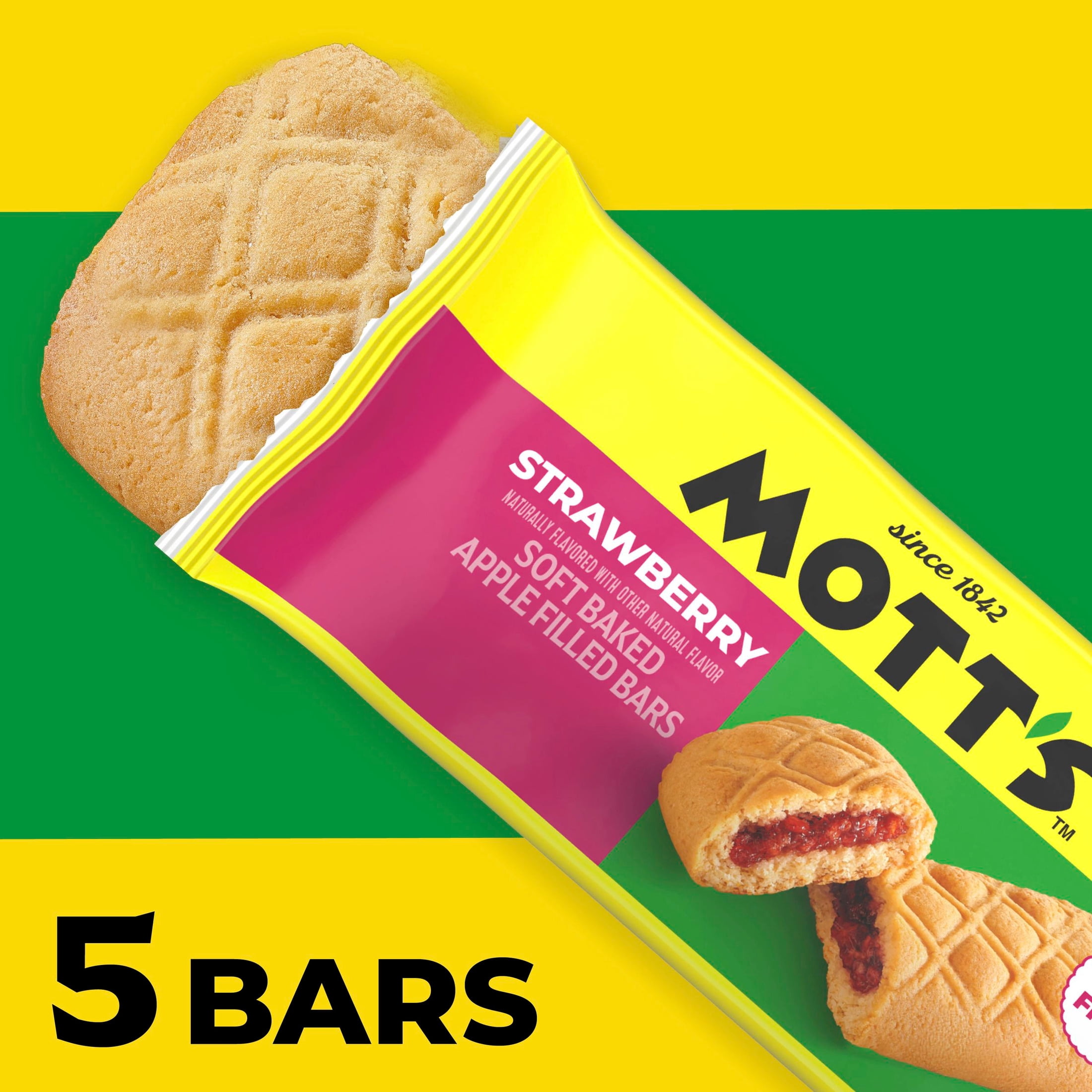 (8 pack) Mott's Soft Baked Apple Filled Bars, Strawberry Flavor Snacks, 5 Count, 6.55 oz