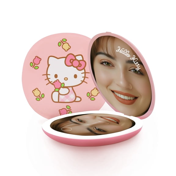 Impressions Vanity Hello Kitty Blissful Blossom LED Compact Mirror with 3x Magnified Top Mirror