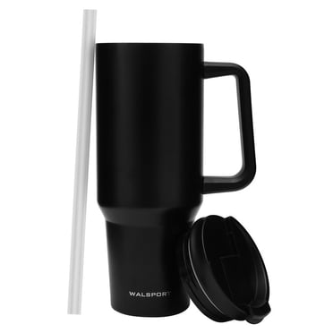 Walsport 41oz Stainless Steel Tumbler with Handle and Straw Lid, Travel Mug Water Tumbler, Vacuum Insulated Cup with Handle, Large Capacity Water Bottle, Black
