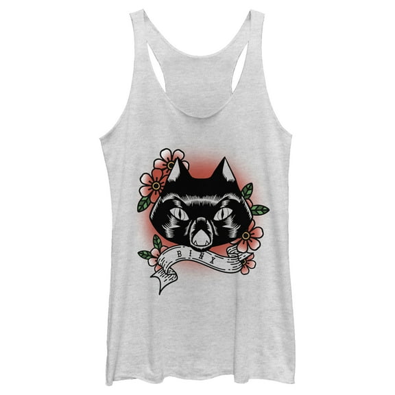Women's Hocus Pocus Binx Flower Tattoo Racerback Tank Top White Heather 2X Large