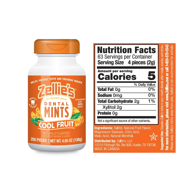 Zellie's Xylitol Mints Jar 250 Ct, Oral Health, Cavities, 0.5g