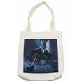 thumbnail image 1 of Galaxy Tote Bag, Spaceship Blasts a Laser Beam an Enemy Alien Ship Galaxy Clash Outer Space Pattern, Cloth Linen Reusable Bag for Shopping Books Beach and More, 16.5" X 14", Cream, by Ambesonne, 1 of 2