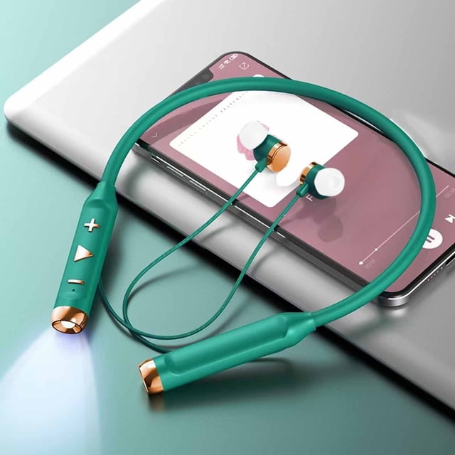Auriculares Bluetooth con Cancelación de Ruido Verdes con Linterna, Atracción Magnética, Estéreo TWS 5.0