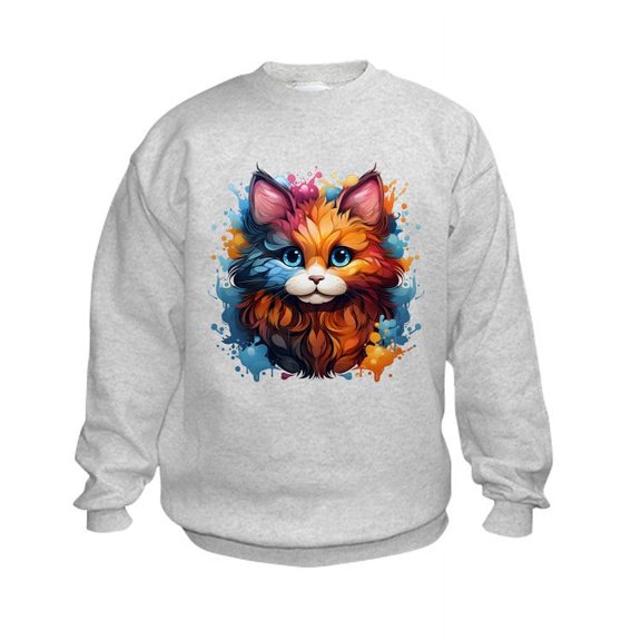CafePress - Cute Cat Watercolor Sweatshirt - Kids Sweatshirt, Youth Crew Neck Sweatshirt