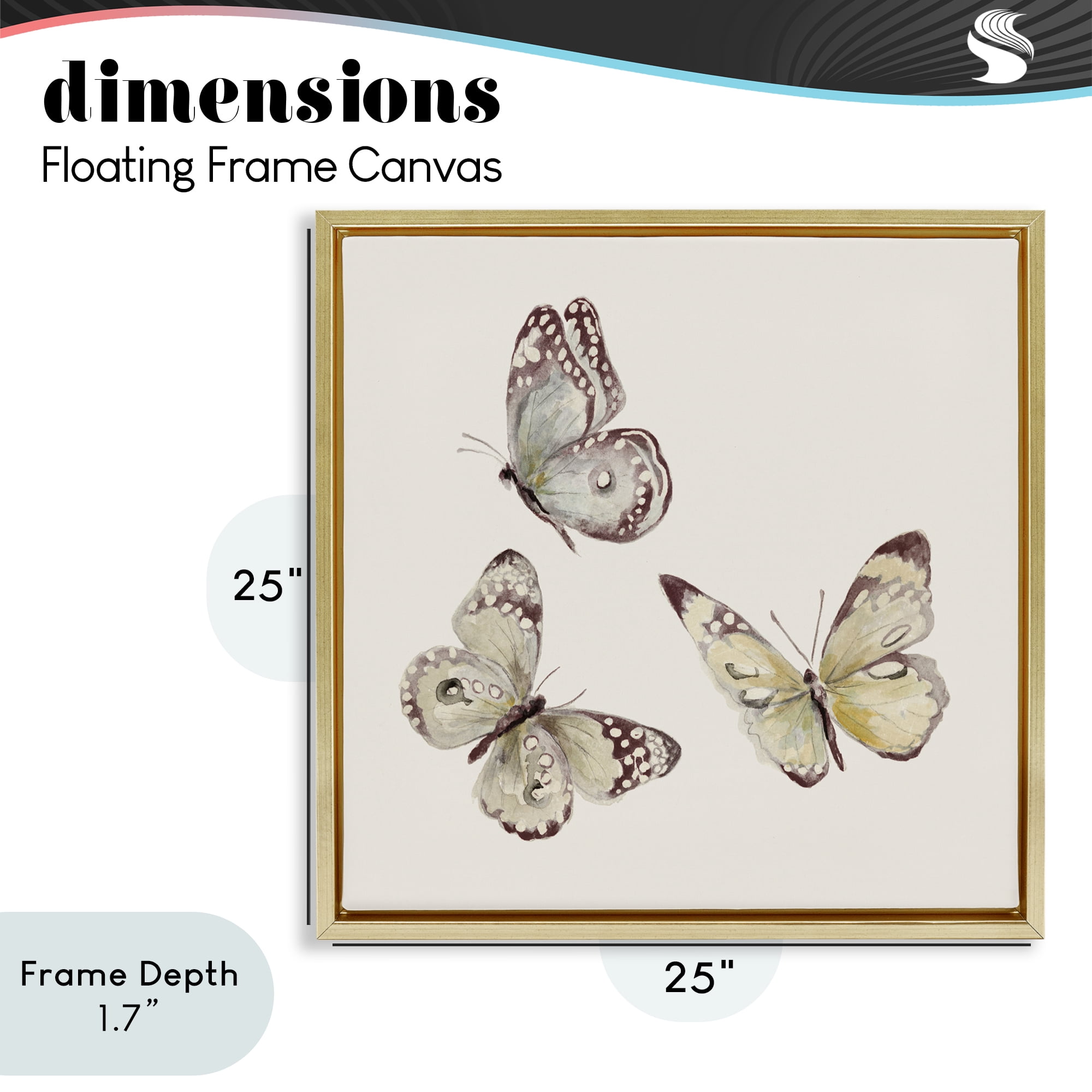 Stupell Industries Isolated Butterflies on Beige Gold Framed Floater Canvas Wall Art, design by Patricia Pinto