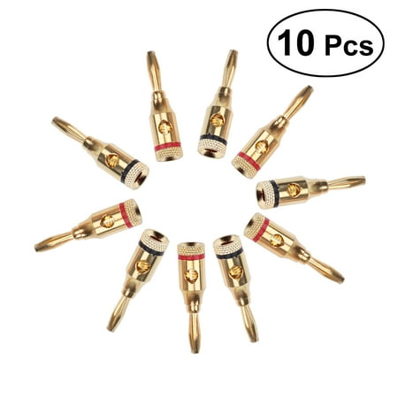 OUNONA 5 Pairs of 4mm 24K Gold Plated Open Screw Type Banana Plug Connectors for Speaker (Black and Red)