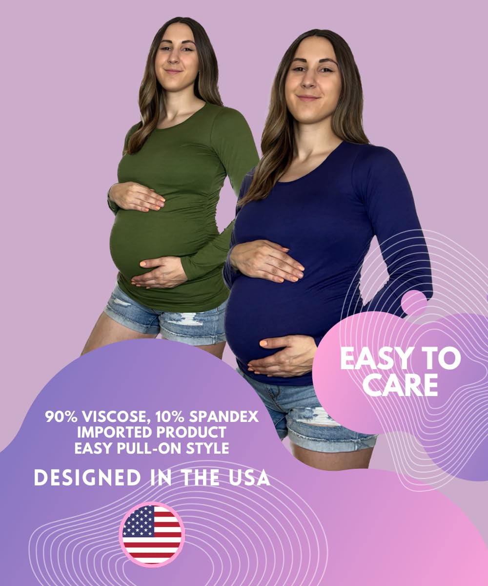 MISS POPULAR 3 Pack Maternity Long Sleeve Shirts Assorted Styles and Colors